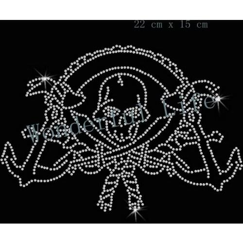Free shipping Nautical Sword Skull Rhinestone Applique Transfer Design