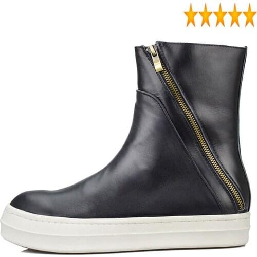 Genuine Vintage British Leather Style Winter New Fashion Mid Heel Round Toe Motorcycle Biker Men Matin Boots Male Shoes Footwear