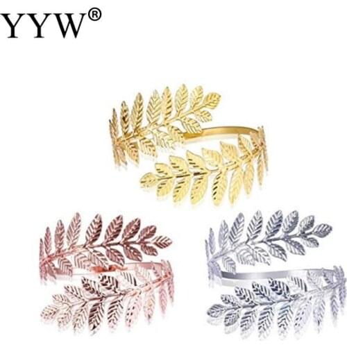 Boho Gold/Rose Gold/ Silver Color Leaves Upper Arm Bangle For Women Retro Bangle Jewelry Female Charms Cuff Armlet Armband