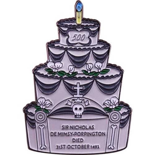 Death day cake brooch tombstone pin horror gothic art badge memorial gift