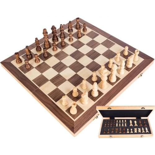 Magnetic Wooden Chess Set International Chess Game Wooden Chess Pieces Folding Chessboard with Wooden Chessman I14