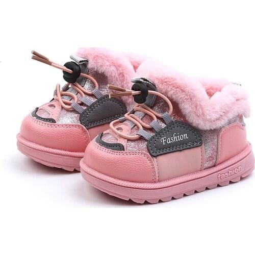 Children Cotton Shoes Toddler Girls Flat Shoes Children Non-slip Warm Boots Winter Snow Boots Plus Velvet Fashion Short Boots