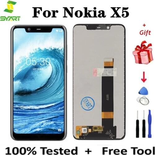 For Nokia X5 LCD Display Touch Screen Digitizer Assembly Black Replacement Parts + Free Tools For X5 TA-1109 5.86" LCDs Screen