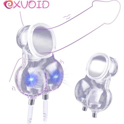 EXVOID Electric Shock Accessory Scrotum Ring Bind Cock Sleeve Chastity Cage Delay Ejaculation Penis Rings Sex Toys For Men