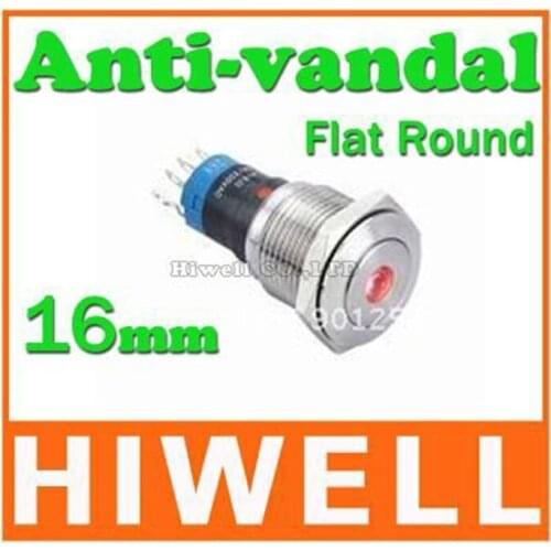 Latching type dot illuminated push button switch 16mm 1NO1NC flat round