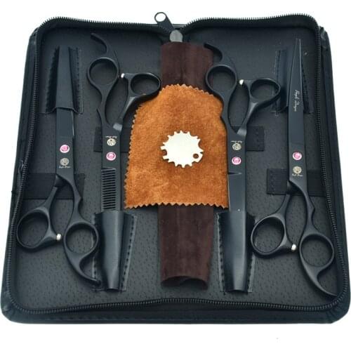 7" Dog Hair Trimmer Black Stainless Steel Pet Grooming Scissors Set Puppy Straight&Curved Cutting Tesoura Thinning Shear B0032B