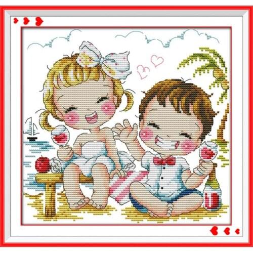 Happy time (1) cross stitch kit 14ct 11ct count print canvas stitches embroidery DIY handmade needlework plus