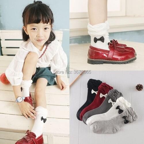 Cotton socks for baby girls Small cute bow colorful ankle short Socks child kids fashion spring/autumn pile heap girls socks