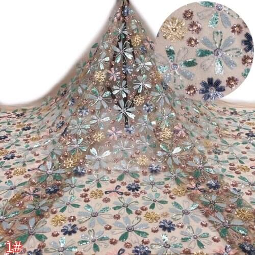 Exquisite and colorful chrysanthemum sequined tulle embroidery, African lace fabric, suitable for ladies' fashion skirts