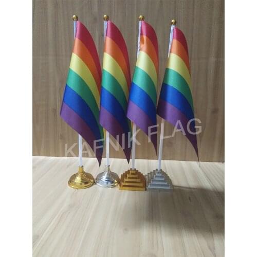 KAFNIK,5/10pcs a lot Rainbow/gay/LGBT table desk flag banner 14*21cm flag /Plastic flags or suction cups for your choice