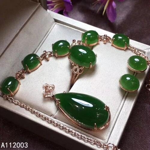 KJJEAXCMY Fine Jewelry 925 sterling silver inlaid natural Jasper ring pendant earring bracelet set beautiful supports test