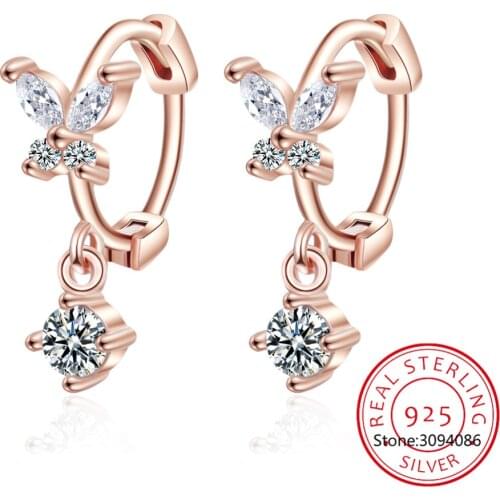 LEKANI Lovely Crystals Butterfly Hoop Earrings for Women Girls 925 Sterling Silver Jewelry Unusual Earrings Cartilage Pendientes