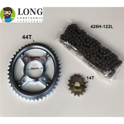 Motorcycle Front Rear Sprocket Chain 428H 122L 14T/44T for Honda KYY 125 SDH125-53 CB125 WH125-12 KYY125