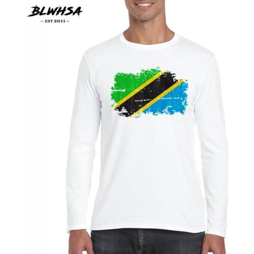 BLWHSA Autumn Men T-shirt Cotton Tanzania Flag Print Long Sleeves Men Fashion O-neck T Shirt White Tanzanian Camisetas