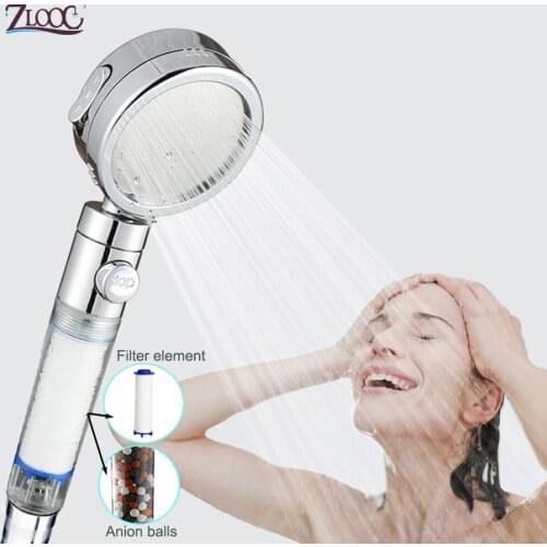Zloog 3 Mode High Pressure Pure Shower Head Purified Water Replaceable Filter Element Skin Care Stop Button showerhead