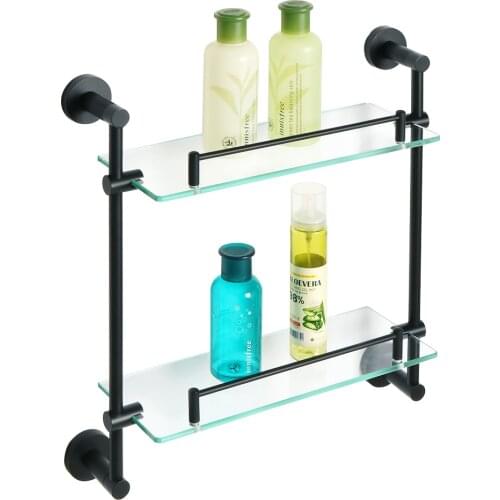 Alise Bathroom Shelf Shower Caddy Double-Layer Shower Glass Shelves Wall Mount Storage Rack,SUS304 Stainless Steel Matte Black