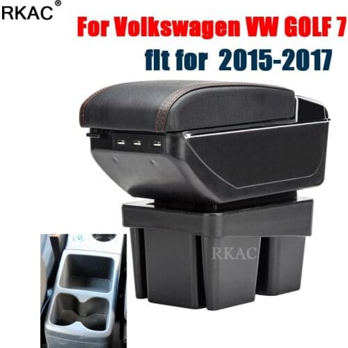 LUXURY+USB For Volkswagen VW Golf 7 Mk7 2013-2017 Dual Layer Armrest Cup Holder Center Centre Console Storage Box 2014-2017