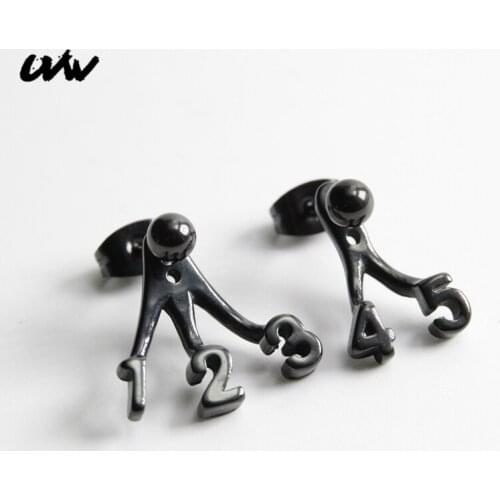 UVW303 2pc 316L Stainless Steel Number Ear Stud Earrings for Women Men Ear Pin Piercings Earrings Pendientes SilverColor Brincos