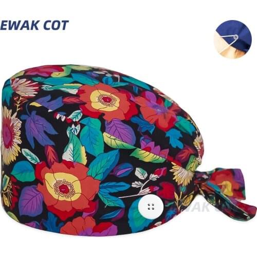 New adjustable Cartoon Anime Print Unisex Scrub Cap Laboratory Pet Shop Work Nursing Hat Doctors And Nurse Cotton Surgicals Caps