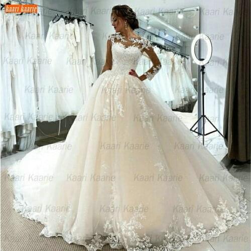 Luxury Ivory Wedding Gown Long Sleeves 2021 Vestido De Novia White Customized Tulle Appliqus Bride Dresses O Neck Hochzeitskleid
