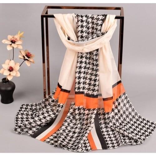 2020 FAL/WIN Houndstooth cute chiffon scarf silk square hijab cool shawl ladies foulard femme Scarves hair bufanda mujer