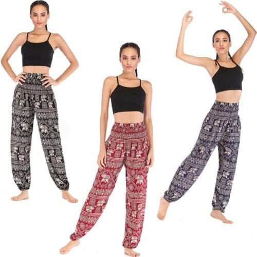 Women Yoga Pants Retro Printed Pocket Lightweight Breathable High-waisted Indian Loose Comfy Harem Trousers Length Pants