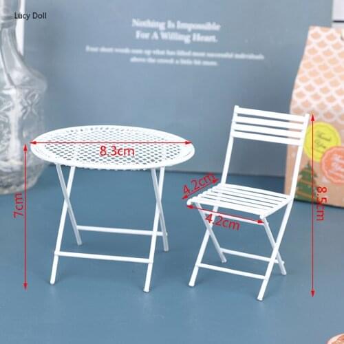 1 Set 1:12 Durable DIY House Miniature Iron Table Chair Set Doll House Balcony Garden Decor