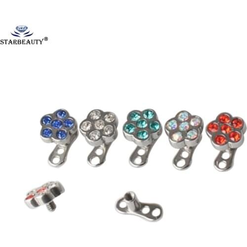 1pc Flower Piercing Micro Dermal Gem Micro Dermal Anchor Crystal Top Dermal Piercings Skin Surface Piercing 14G Body Jewelry