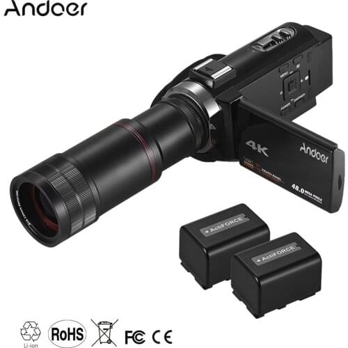 Andoer 4K HD Digital Video Camera Camcorder DV 16X Digital Zoom with 2pcs Batteries + Stereo Condenser Mic+ 8X Telephoto Lens