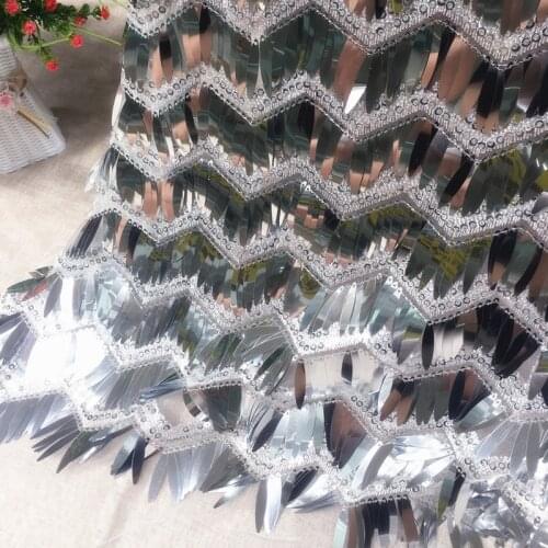 GLace 1Y/Lot Sequins embroidered wave tassel sequins fabric for dress costume background sequins Mesh Fabric TX833