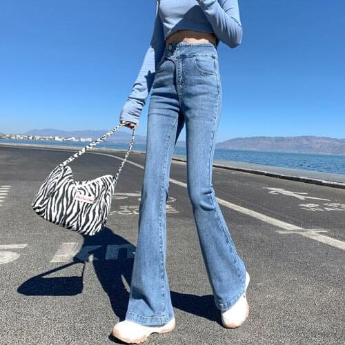 Bell-Bottoms Women Casual 2021Street Style Cotton Denim Lady long Pants Jeans Vintage able Quality Fashion Retro solid trousers