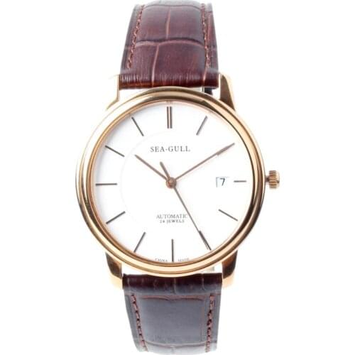 Seagull Ultra Thin 8mm Dress Mechanical Wristwatch ST18 Movement Rose Gold PVD Self Wind Automatic Mens Watch M201SG