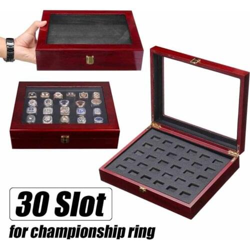 30 Holes Wooden Display Box Case Holder for Championship Rings
