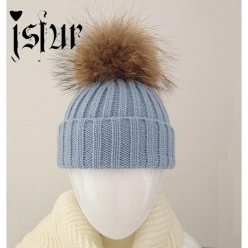 15 Colors New Arrival Caps Fashion Design For 2015 Winter Baby Must Have Popular Beanie Knitted Winter Warm Hat Real Fur Pom Pom