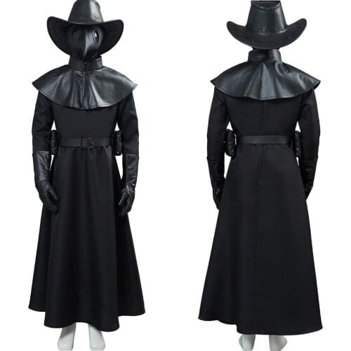 Kids Cosplay Plague Doctor Costume Hat Leather Black Gown Uniform Halloween Carnival Horror Fancy Dress Children