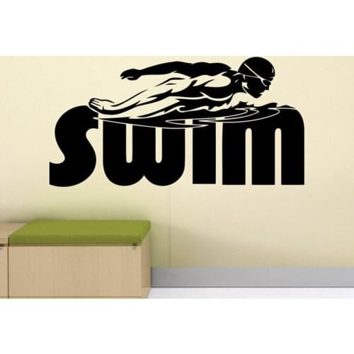 Swim Wall Decal Sport Swimming Pool Sign Gym Quote Man Swimmer Poster Mural Vinyl Sticker Fitness Decor Wall Art Mural C163