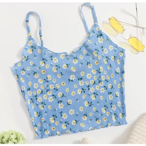 Crushed Flower Print Tanks Women Ladies Print Sleeveless Pullover Camisoles Slim Vest Tank Crop Tenue Tops