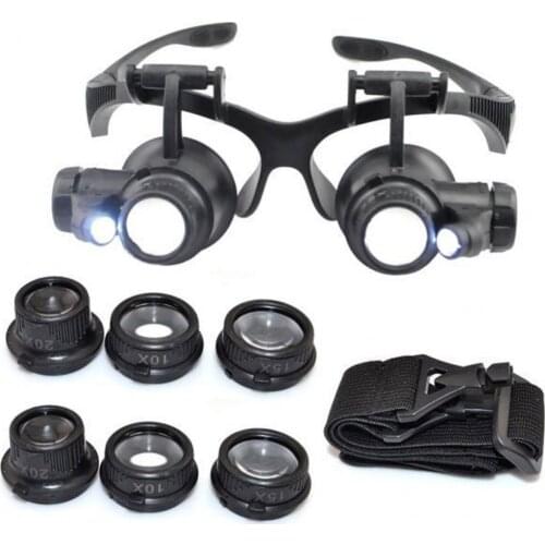 Headband 10x 15x 20x 25x Multi-Power Double LED Lights Magnifier Eye Glasses Watch Repair Tools Loupe Jeweler Magnifying Glass