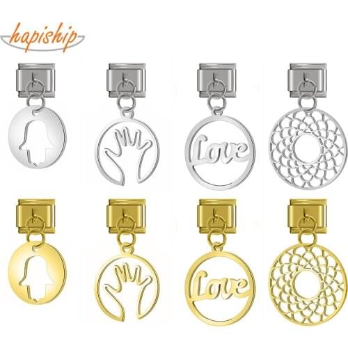 Hapiship Top New Hot Original Daisy Round Flower Love Hand Charm Links Fit 9mm Bracelet Stainless Steel Jewelry Making DJ291