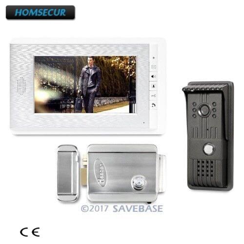 HOMSECUR 1 Monitor+1 Camera 7" Wired Video Door Entry Phone Call System Electric Strike Lock Set Included+Power Supply