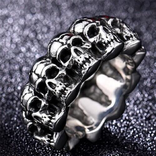 Stainless Steel Hip Hop Skeleton Skull Ring For Men Women Creative Retro Metal Rings Accessories Gothic Party Jewelry Gift