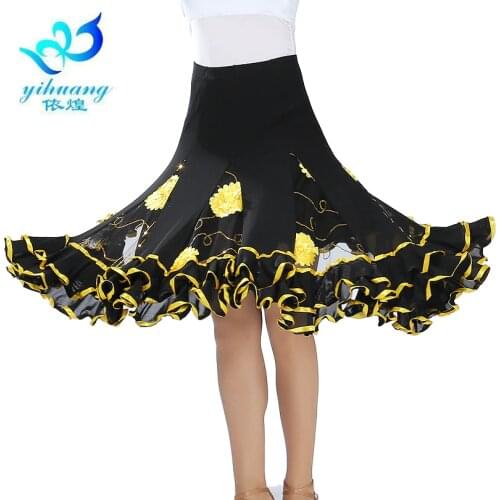 Ballroom Dance Costume Skirt Modern Standard Waltz Dancer Half Dress Latin Salsa Cha Cha Big Swing Elastic Waistband #A2537