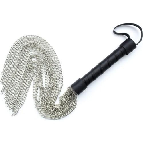 Leather Handle - Iron Chain Beard Riding Whip, Horse Whip Crop Riding Whip Teaching Training Tools Whips