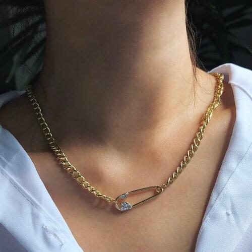 Lalynnly Minimalism Safety Pin Necklace Gold Color Pin Pendant Necklaces Women Fashion Clavicle Chain Necklace Jewelry N7703