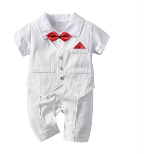Baby Newborn Boys Summer Rompers Fashion Gentleman 0-24m Bristday Baptism Kids Boy Clothing Short Sleeve Boy Infant Outfits