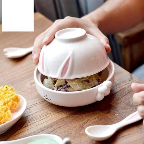 Bowl Family Cute Rabbit Set Tableware Girl Heart Creative Individual Eating Personality Japanese Ceramic With Cover