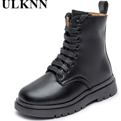 ULKNN Girls' Fashion Boots Childrens Snow Boots Non-slip Kids Winter Leather Shoes Baby Boy Todder Shoes Teen Sports Black 2021