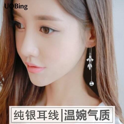 Fashion 925 Sterling Silver Zircon Tassel Pearl Drop Earrings Long Chain Drop Earrings Jewelry Wholesale Free Shipping