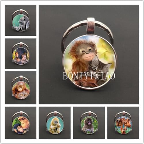 Fashion keychain monkey charm keychain monkey picture glass keychain men and women souvenirs