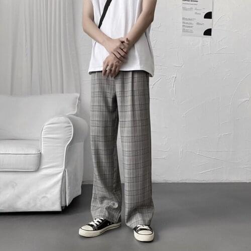 2020 Mens Plaid Business Casual Pants Stripe Blazer Suits Pants Loose Formal Wide Leg Pants Grey/khaki Social Trousers S-XL
